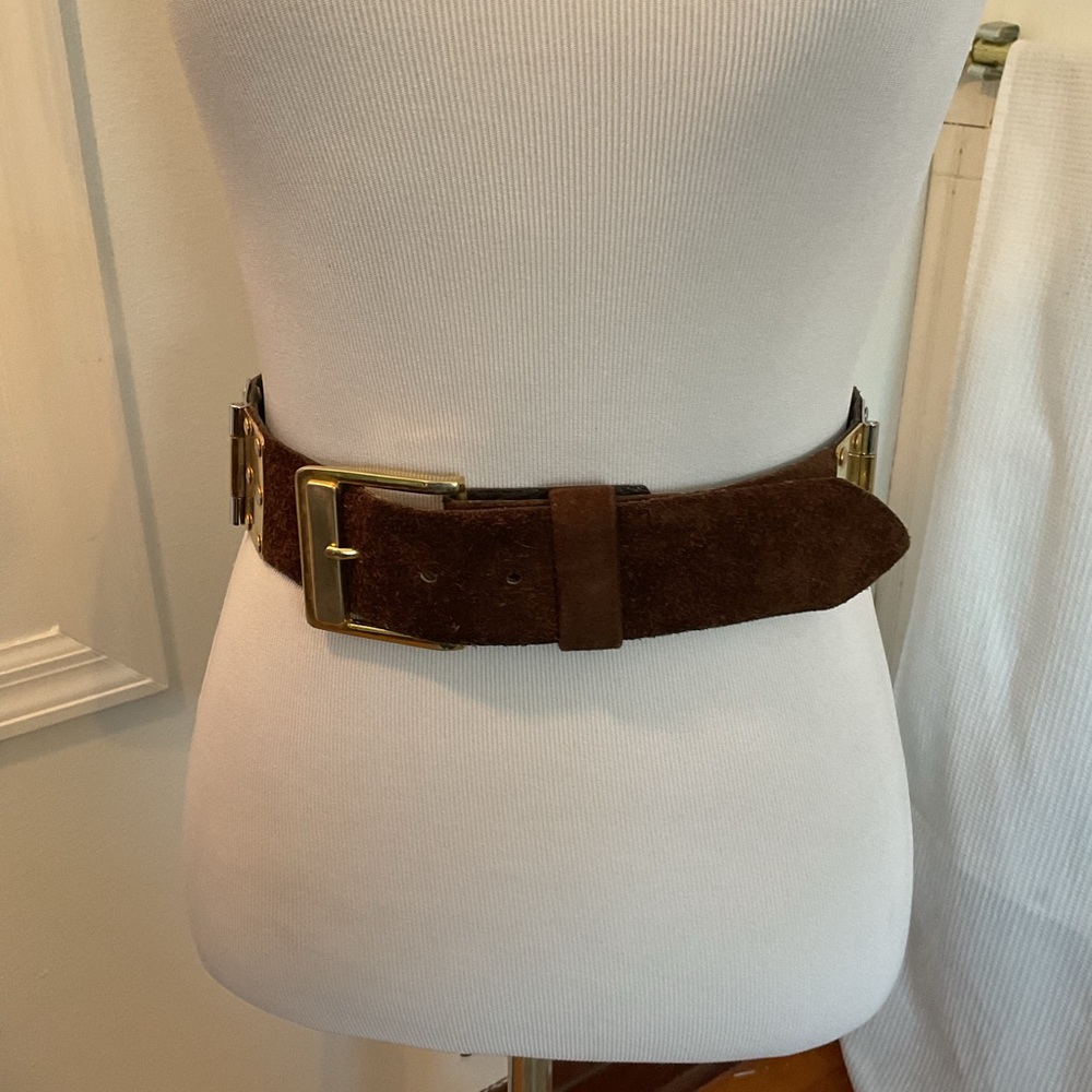 Vera Neumann Suede Belt with Gold/Silver tabs on each side